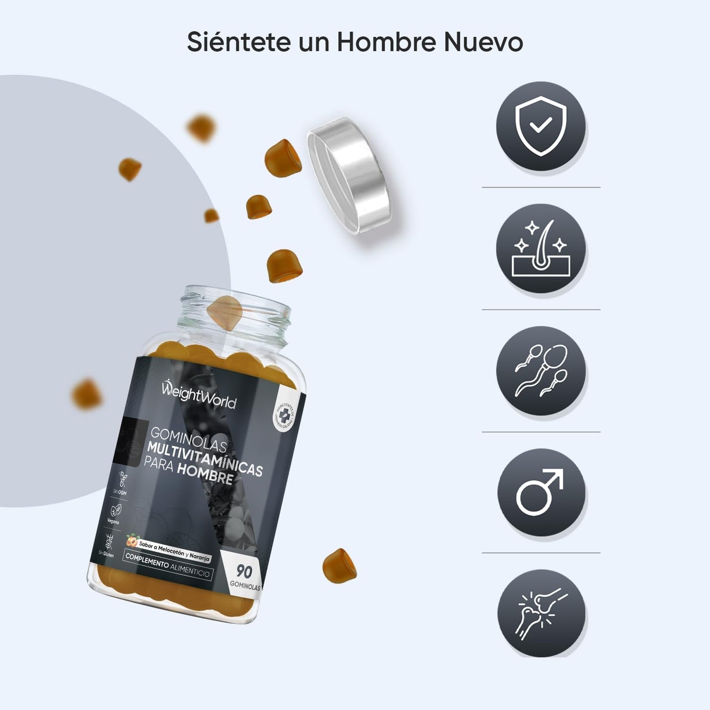 Multivitamínico Hombre Con Minerales - 90 Gominolas Sabor Melocotón Y Naranja - 14 Nutrientes Esenciales - Men Complex De Vitaminas B, Vitamina C, Calcio, Zinc Maca Y Biotina - Vegano Y Sin Gluten