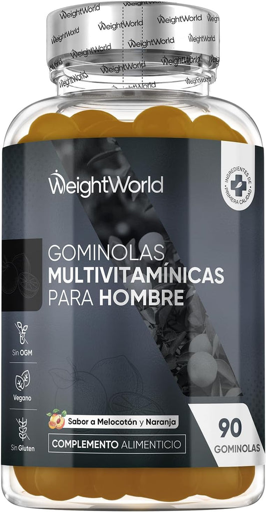 Multivitamínico Hombre Con Minerales - 90 Gominolas Sabor Melocotón Y Naranja - 14 Nutrientes Esenciales - Men Complex De Vitaminas B, Vitamina C, Calcio, Zinc Maca Y Biotina - Vegano Y Sin Gluten